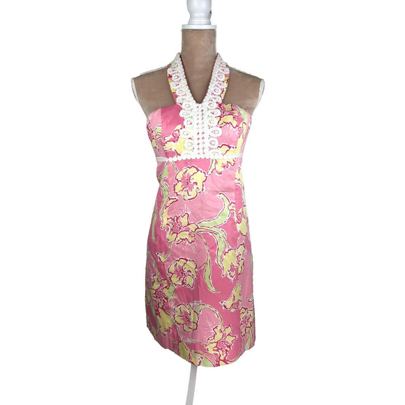 Lilly Pulitzer Isabel Hotty Pink Day Lily Size 0 Lace Halter Beach Vacation - Picture 1 of 10